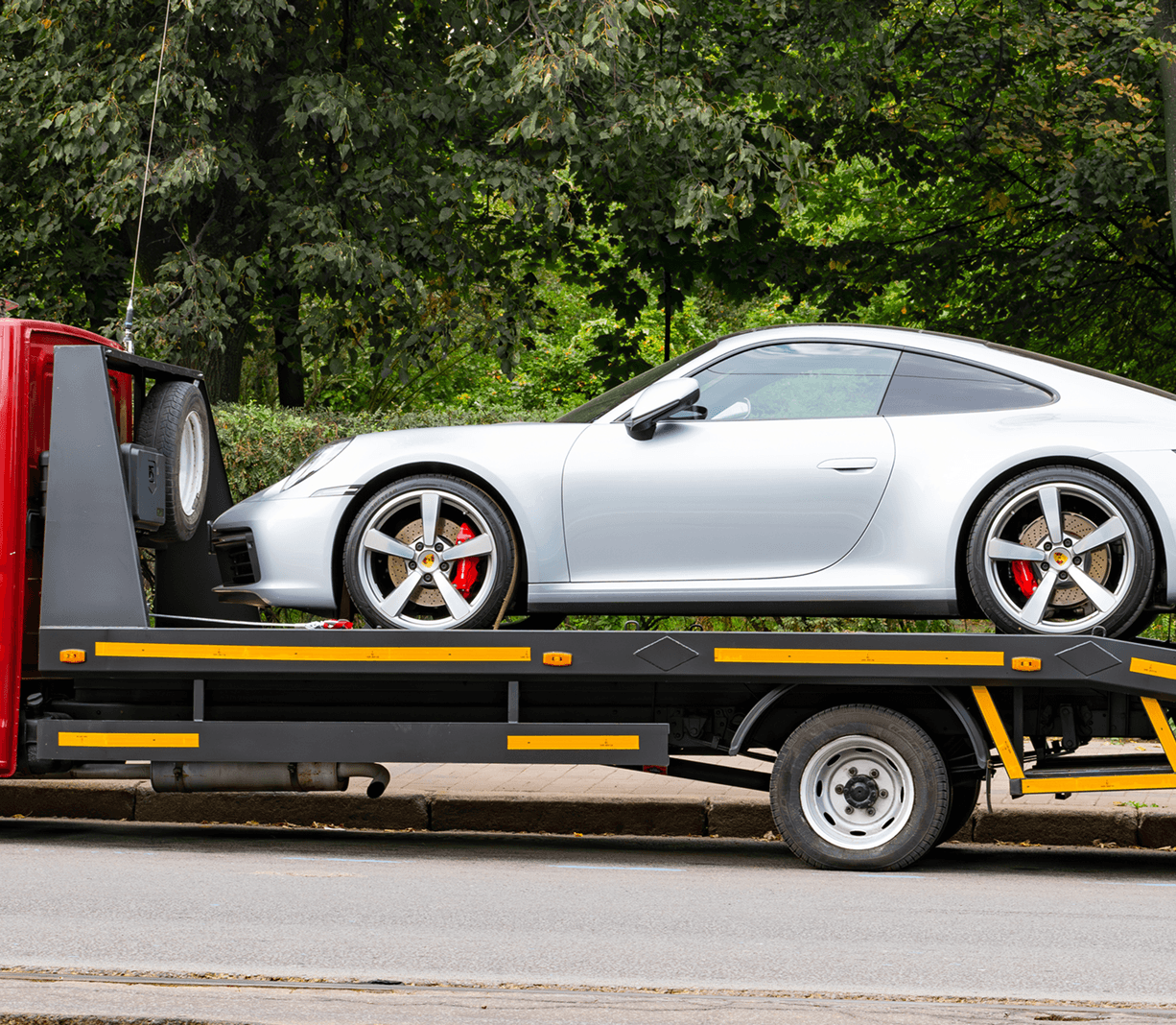 Sports car on a tow truck