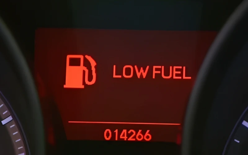 Low fuel indicator with odometer reading