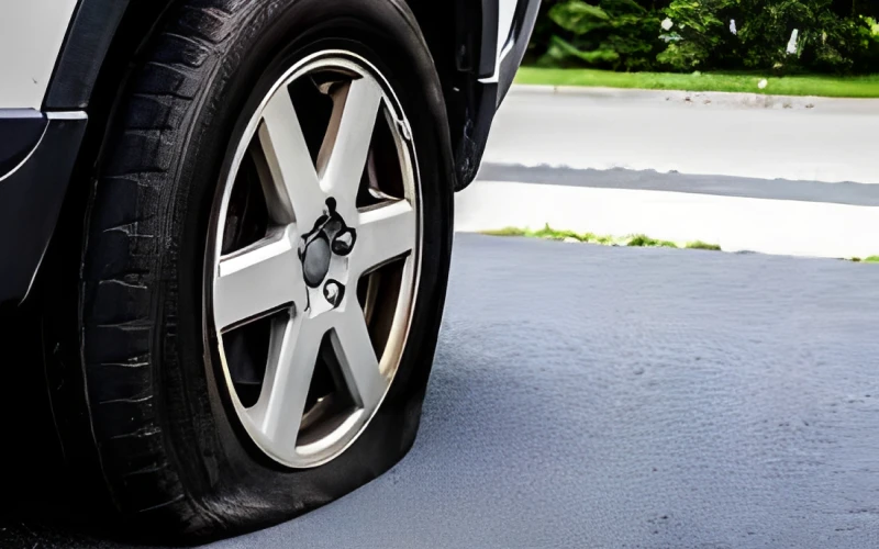 Deflated car tire close-up